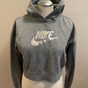 Nike Gray Cropped Hoodie Sweater with holographic Swoosh Girl’s XL